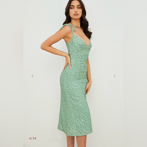 House of CB - ‘Cornelia’ Green Tonal Floral Midi Dress - Picture 5 of 16